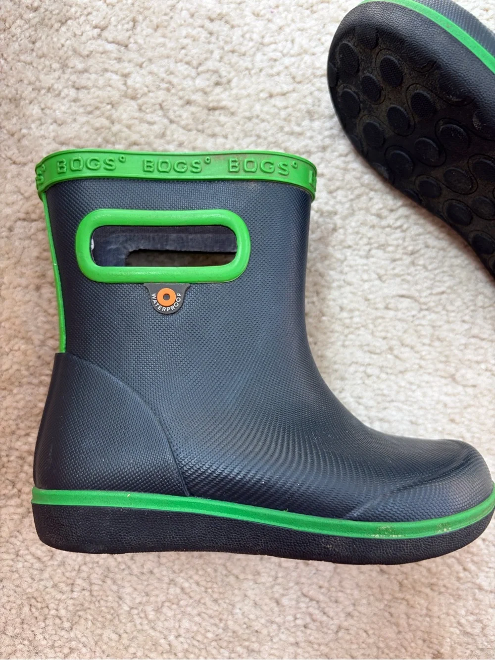 Bogs Toddler Size 7 Skipper II Solid Navy Green Rain Boots Waterproof Snow
